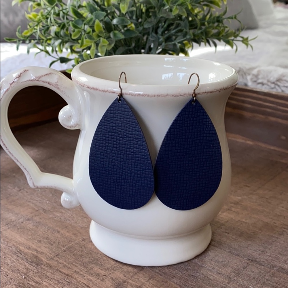 Handmade Textured Navy Blue Leather Earrings